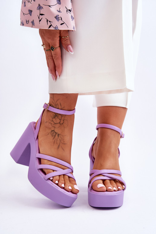 stilīgas sandales ar papēdi ar siksniņām violetās krāsas Shemira