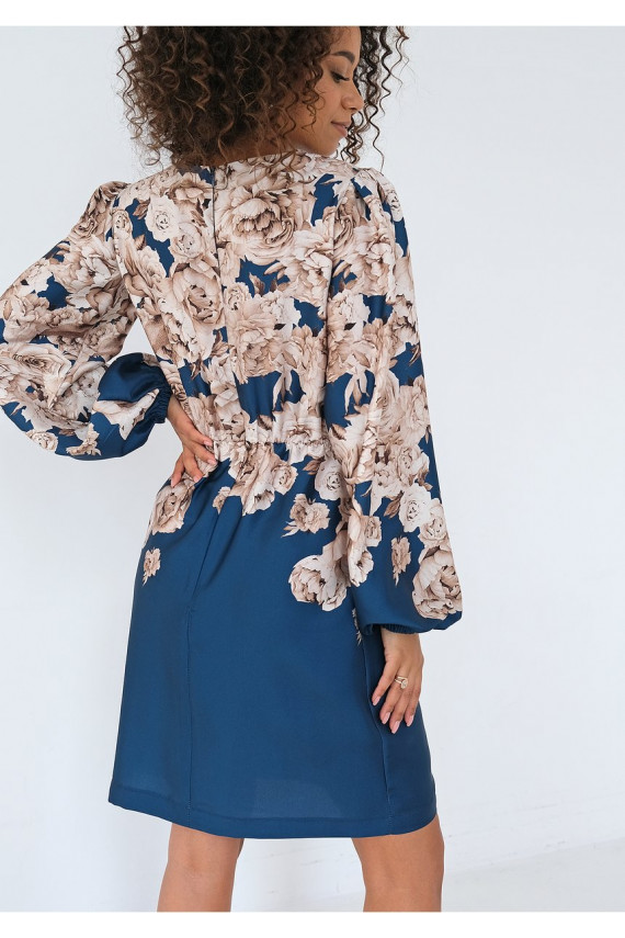 Noemi - mini kleita ar ziedu rakstiem tumši zilā krāsā