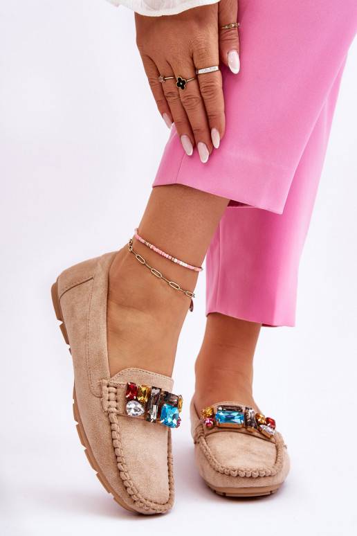 zamšādas Mokasīni ar mirdzošiem spīdumiem smilšu krāsas Lucille