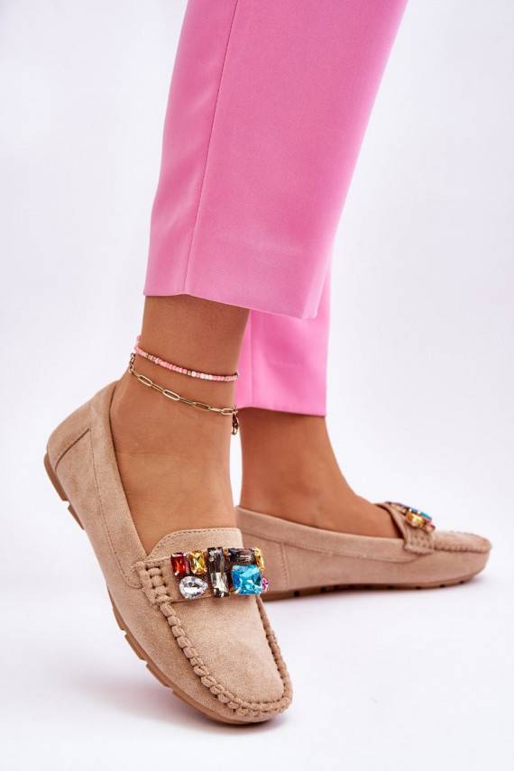   zamšādas Mokasīni ar mirdzošiem spīdumiem smilšu krāsas Lucille