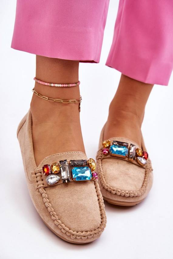   zamšādas Mokasīni ar mirdzošiem spīdumiem smilšu krāsas Lucille