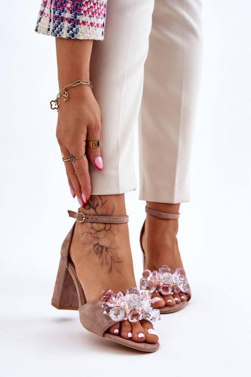Eleganta stila sandales ar mirdzumu ar papēdi smilšu krāsas Cameron