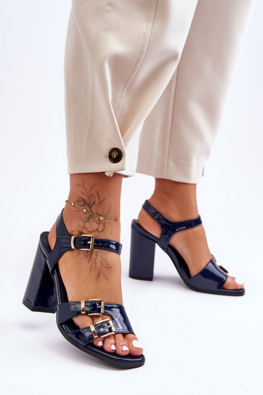 Laque sandales ar papēdi S.Barski 80-3 tumši zilas krāsas