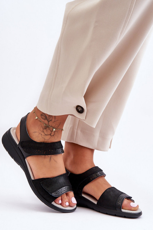 Klasiska modeļa sandales ar lipīgām aizdarēm S.Barski 97575 melnas krāsas