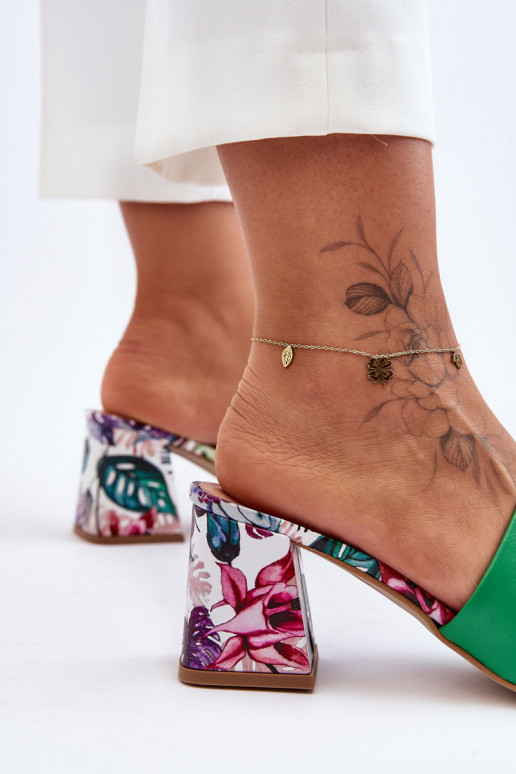 Čibas no dabīgas ādas ar papēdi Shoes 3209/K Zaļas krāsas