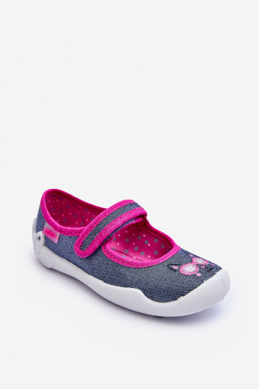Bērnu čības/balerīnu kurpes spīdīgs Befado 114X422 Zilas krāsas-Rozā krāsas