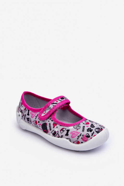 Bērnu čības/balerīnu kurpes Befado 114X521 Pelēkas krāsas-Rozā krāsas