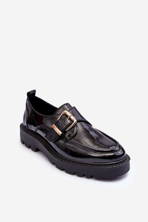 Laque apavi ar platiem papēžiem ar sprādzēm melnas krāsas Meara