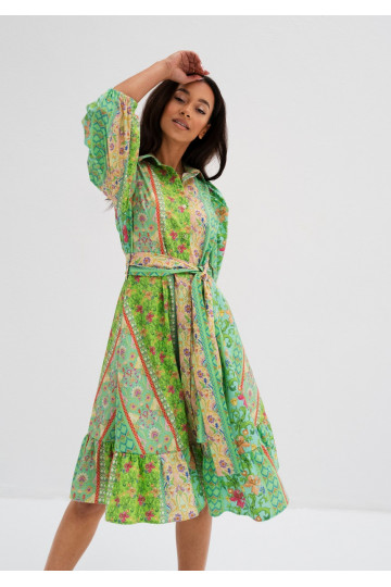 Birdie - Minty boho apdrukas midi kleita