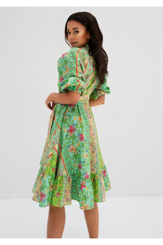 Birdie - Minty boho apdrukas midi kleita 