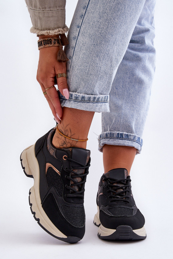 šņorējami sporta apavi ar platformu melnas krāsas Escape