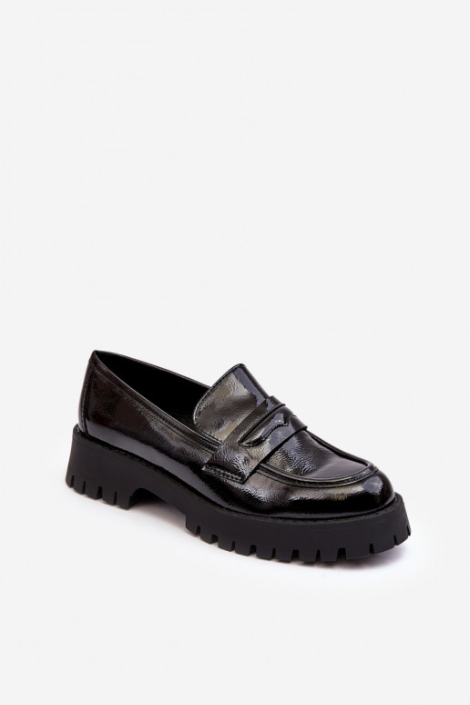 Laque apavi Mokasīni ar platiem papēžiem melnas krāsas Jannah