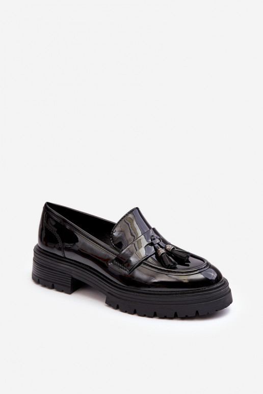 Laque apavi Mokasīni ar bārkstīm melnas krāsas Velenase
