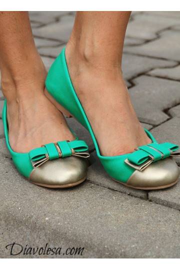 Mėtinės spalvos balerinos su auksinėmis nosytėmis 2