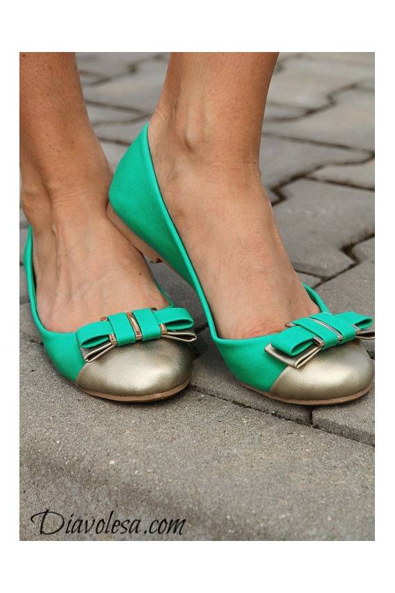 Mėtinės spalvos balerinos su auksinėmis nosytėmis