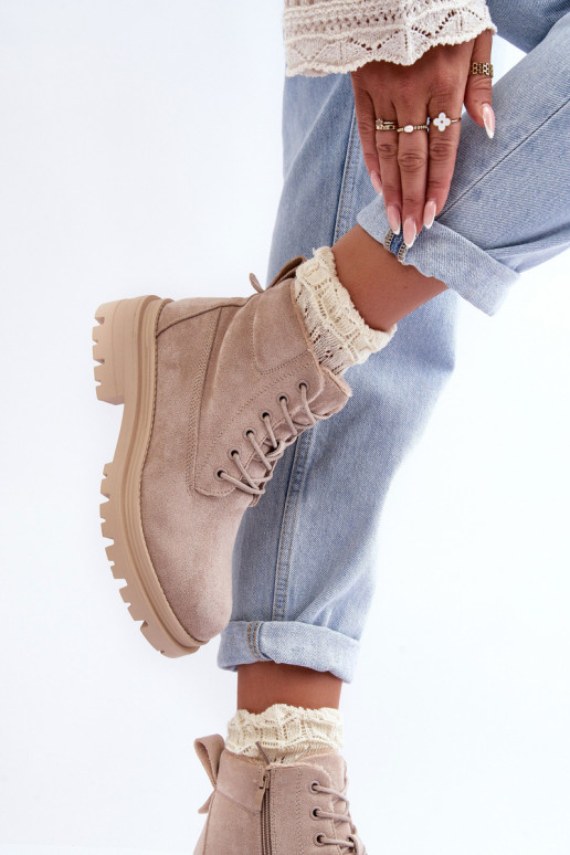 zamšādas apavi Sieviešu puszābaki siltināti smilšu krāsas Alden