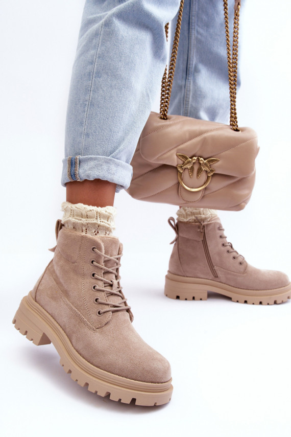 zamšādas apavi Sieviešu puszābaki siltināti smilšu krāsas Alden