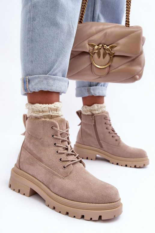 zamšādas apavi Sieviešu puszābaki siltināti smilšu krāsas Alden