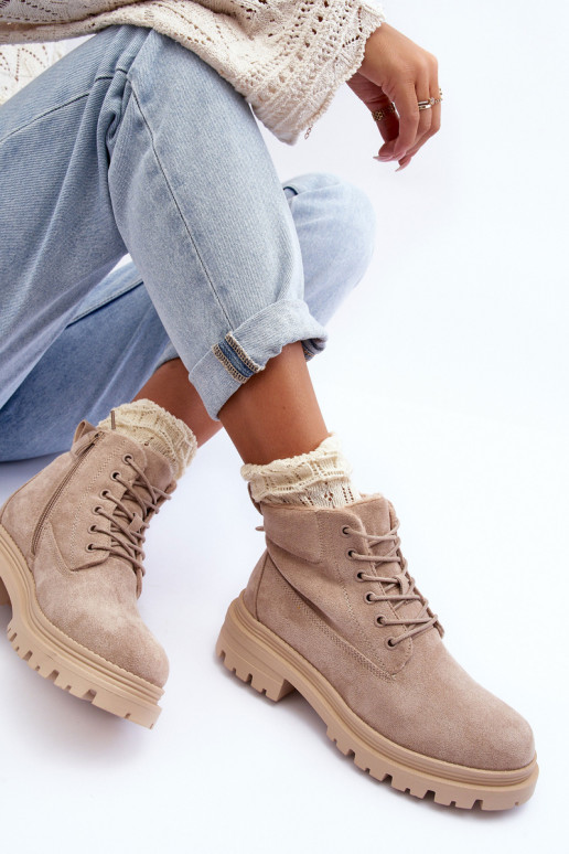 zamšādas apavi Sieviešu puszābaki siltināti smilšu krāsas Alden