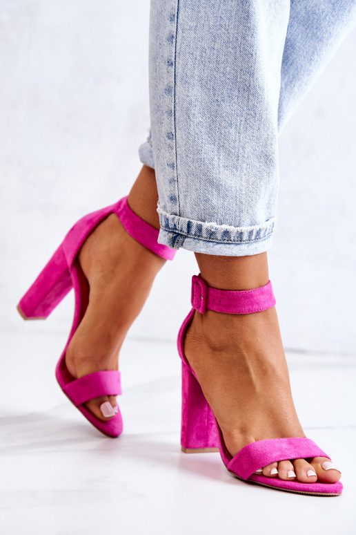 zamšādas sandales ar papēdi rozā krāsas Jacqueline