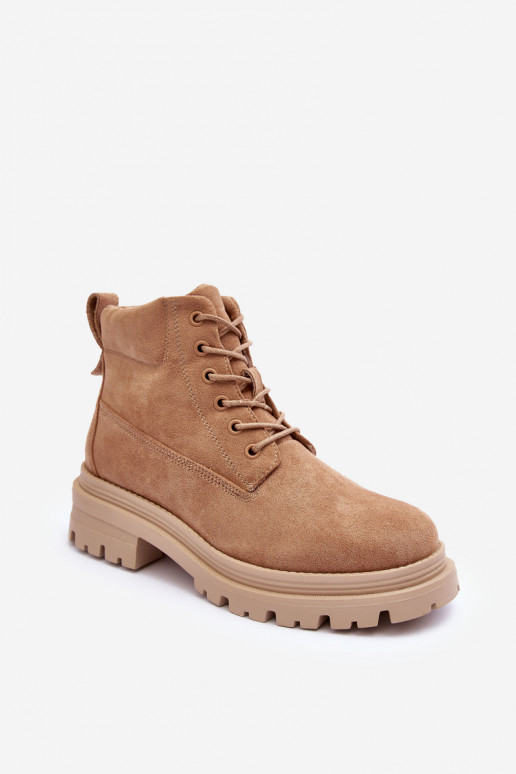 zamšādas apavi Sieviešu puszābaki siltināti smilšu krāsas Alden