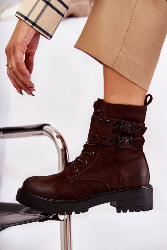   zamšādas siltināti Sieviešu puszābaki brūnas krāsas Silvor