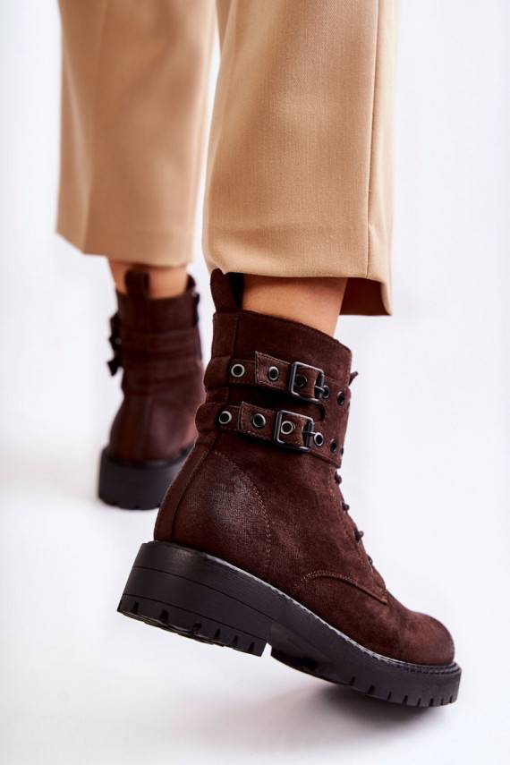   zamšādas siltināti Sieviešu puszābaki brūnas krāsas Silvor