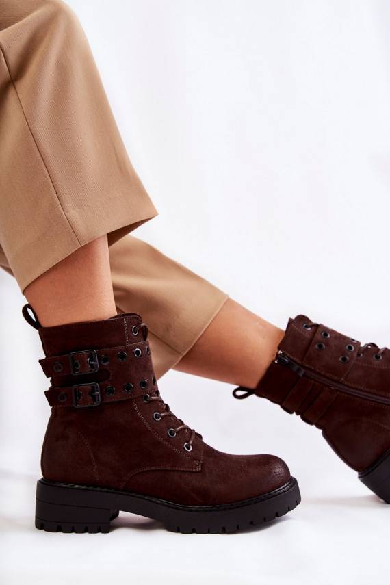   zamšādas siltināti Sieviešu puszābaki brūnas krāsas Silvor