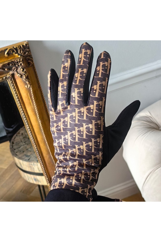 Damskie rękawiczki elegancki nadruk Elegant ciepłe ar polarkiem w środku REK143WZ1