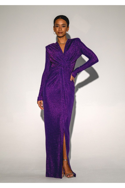 Mayell - spīdīgi violeta kleita ar V veida kakla izgriezumu