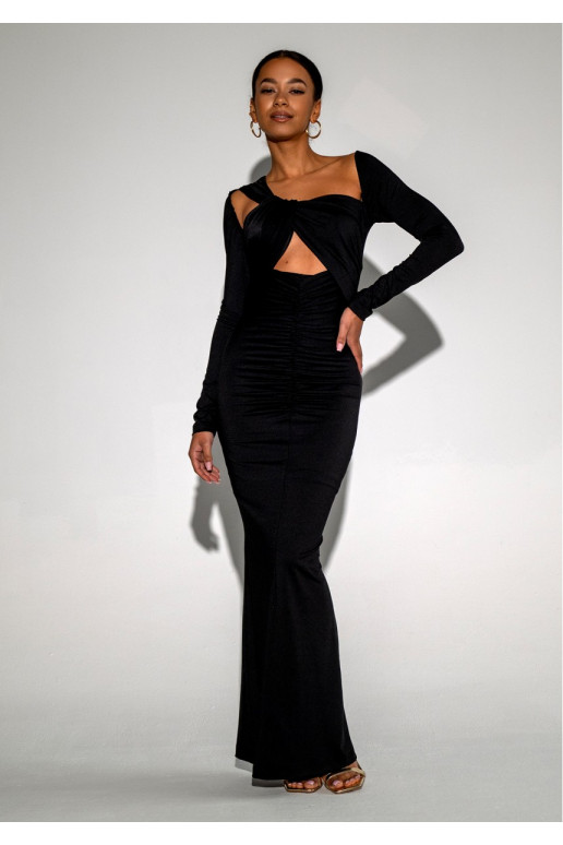 Elle - MAXI kleita ar stilīgu kakla izgriezumu melnā krāsā