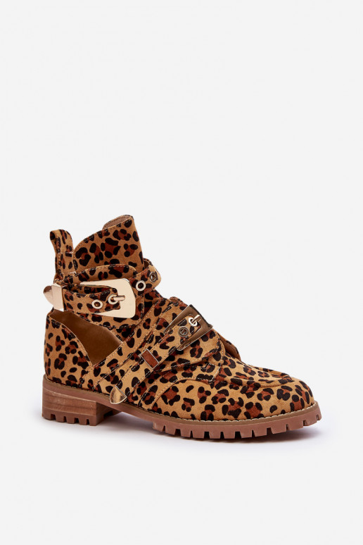 Lu Boo Zamšādas kurpes ar leoparda kažokādas rakstu Rock Girl