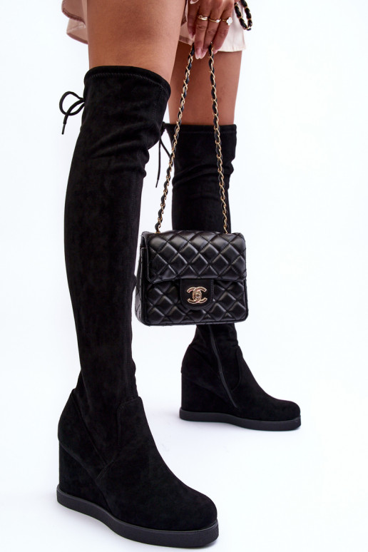 zamšādas garie apavi garie zābaki ar platformu melnas krāsas Mephal