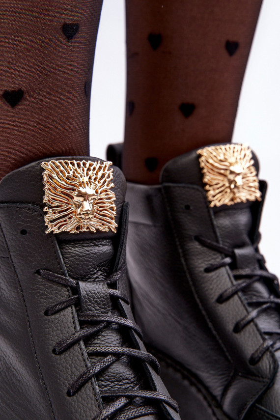 Šņorējami puszābaki   ar ornamentiem   melnas krāsas Nicole 2833