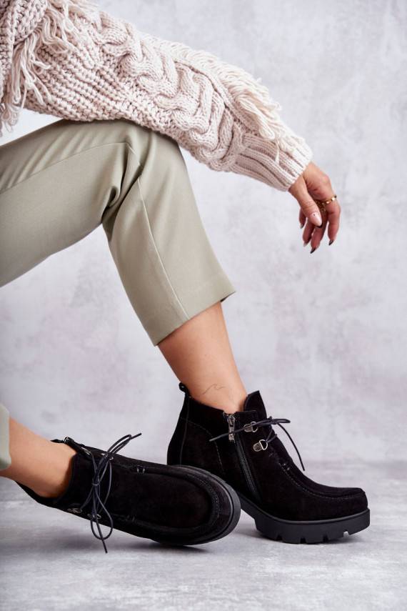   zamšādas Sieviešu puszābaki šņorējami melnas krāsas Marianne