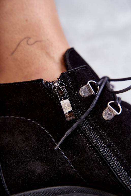 zamšādas Sieviešu puszābaki šņorējami melnas krāsas Marianne   zamšādas Sieviešu puszābaki šņorējami melnas krāsas Marianne