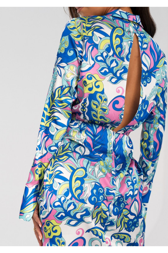 Nita - Satīna mini kleita ar zilu apdruku
