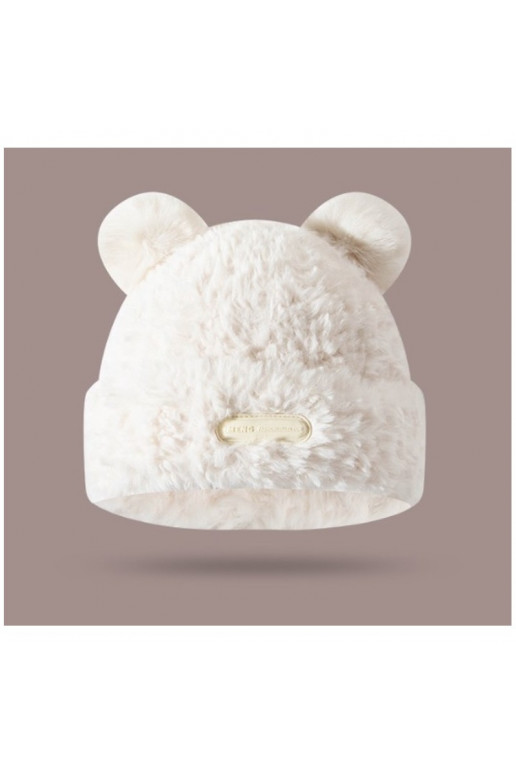 Plīša ziemas cepure ar lāča ausīm, ar plāksteri, balta CZ32WZ2