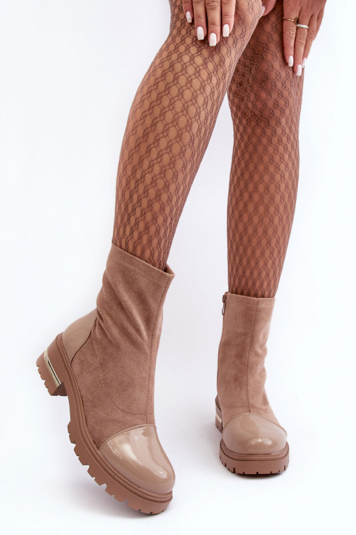   Klasiska modeļa Sieviešu puszābaki ar platiem papēžiem smilšu krāsas Shendete