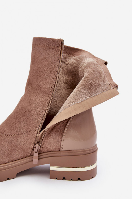   Klasiska modeļa Sieviešu puszābaki ar platiem papēžiem smilšu krāsas Shendete