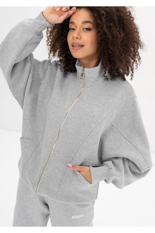 Based - Grey melange oversize zipped sweatshirt