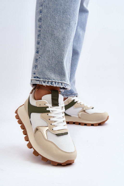 Sneakers modeļa apavi sporta apavi   smilšu krāsas-Zaļas krāsas Ralita