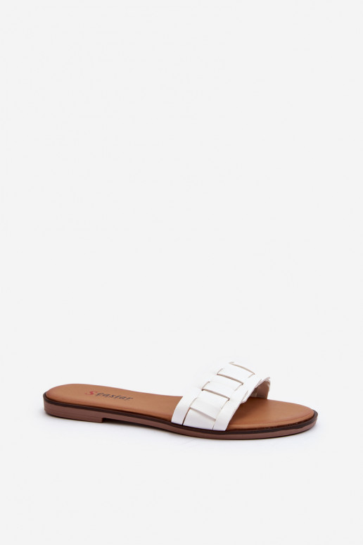   Klasiskā modeļa plakanas sandales baltas krāsas Namrita