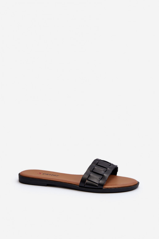   Klasiskā modeļa plakanas sandales melnas krāsas Namrita