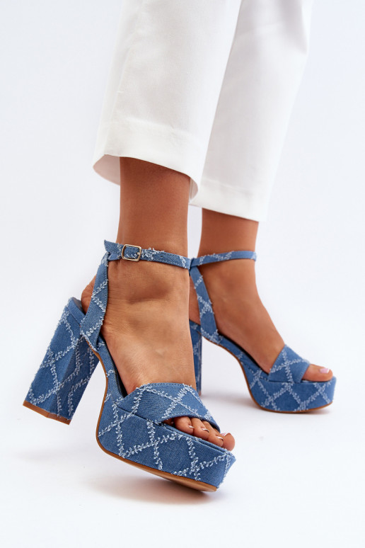 Džinsa auduma sandales ar papēdi Zilas krāsas Acrana