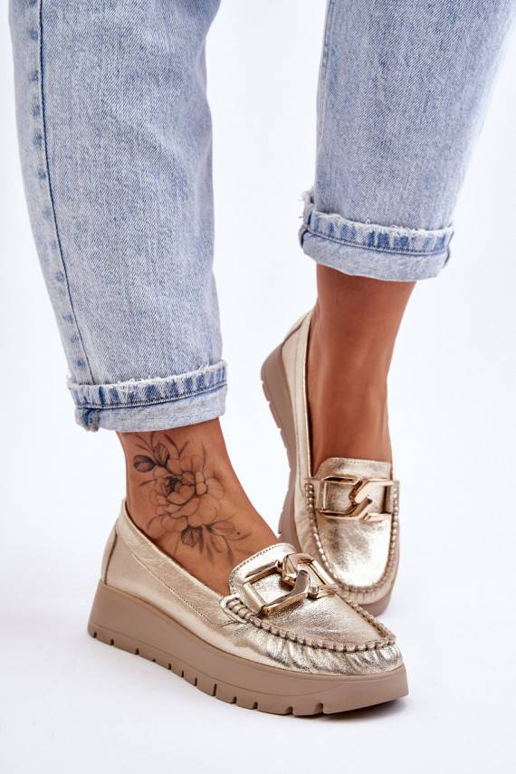   Mokasīni ar platformu ar ornamentiem Zelta krāsas Desmond
