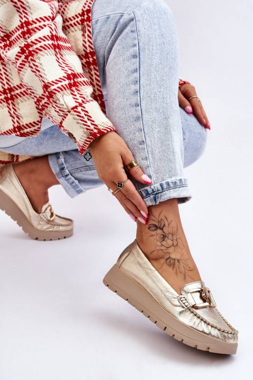   Mokasīni ar platformu ar ornamentiem Zelta krāsas Desmond