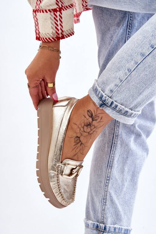   Mokasīni ar platformu ar ornamentiem Zelta krāsas Desmond