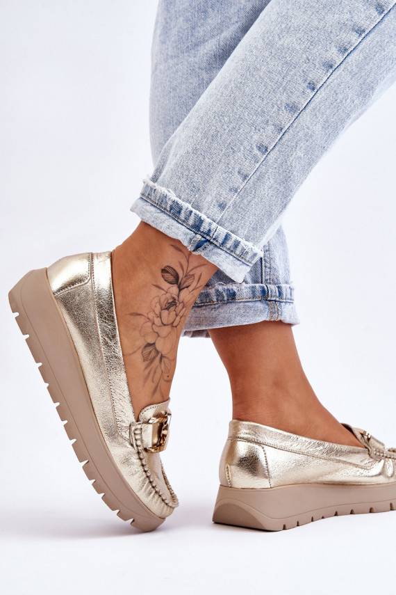   Mokasīni ar platformu ar ornamentiem Zelta krāsas Desmond