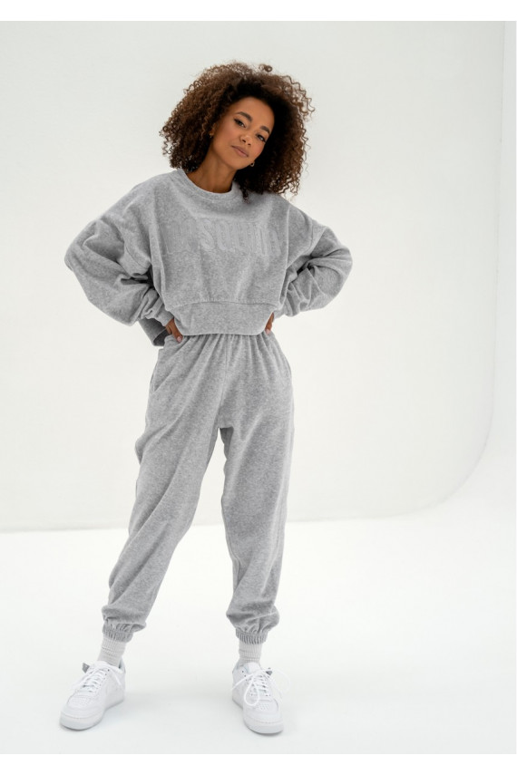 Icon Velvet - pelēkas velūra ikdienas bikses